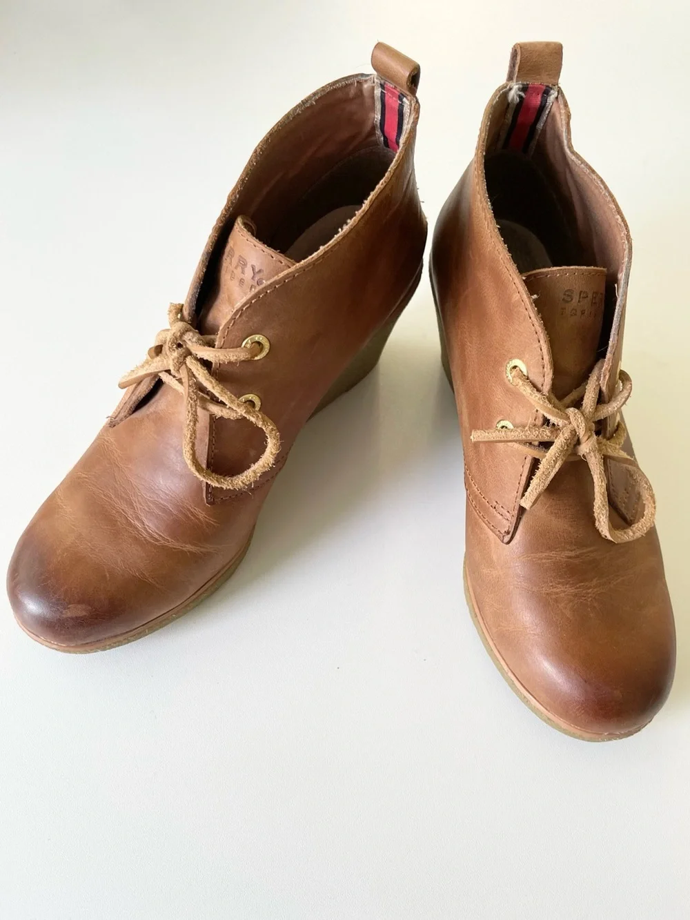 Sperry Top Sider Womens Harlow Burnished Wedge Pump size 7.5 Cognac Tobacco Tan